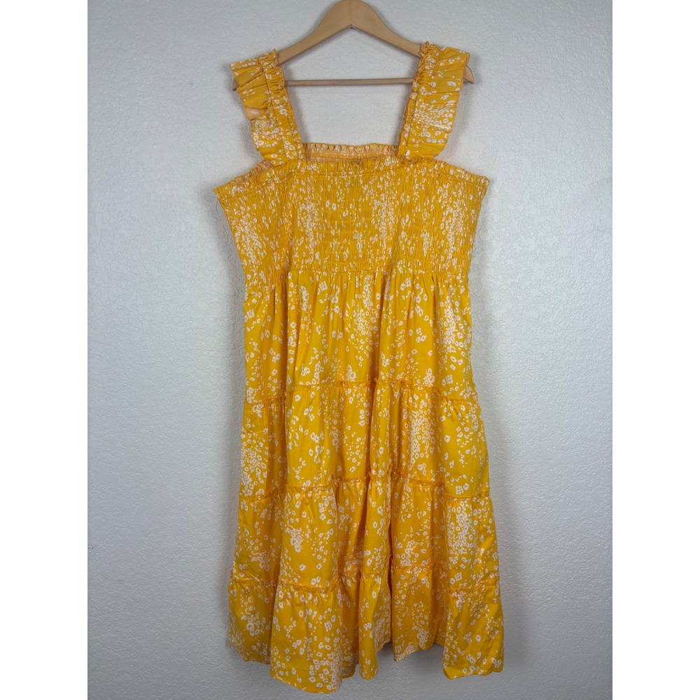 Torrid Yellow Leopard Smocked Tiered Midi Dress Sz 3 Resort Summer Vacation - Picture 7 of 10